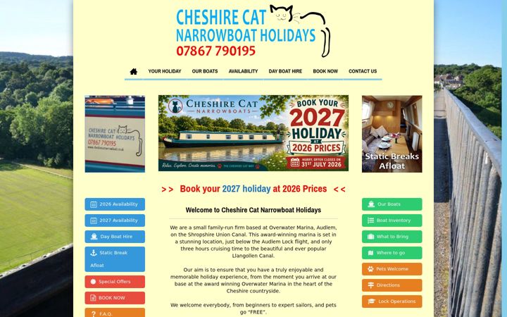 Screenshot του cheshirecatnarrowboats.co.uk