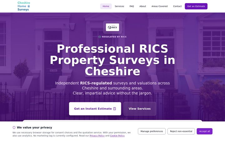 Screenshot του cheshirehomesurveys.co.uk