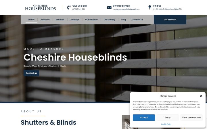 Screenshot του cheshirehouseblinds.uk