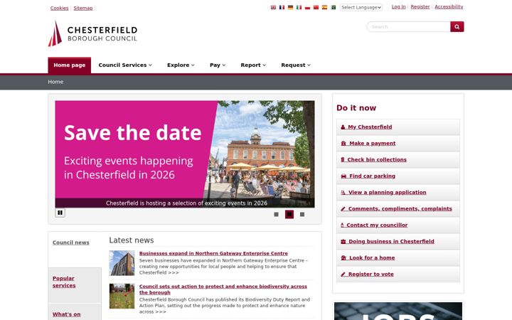 Screenshot του chesterfield.gov.uk