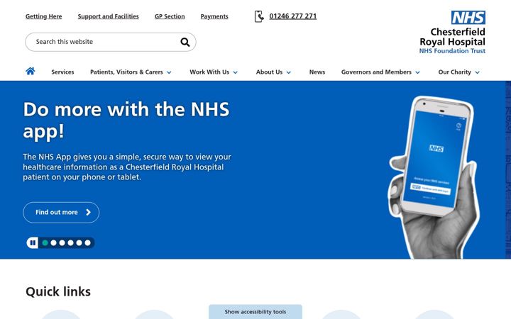 Screenshot του chesterfieldroyal.nhs.uk