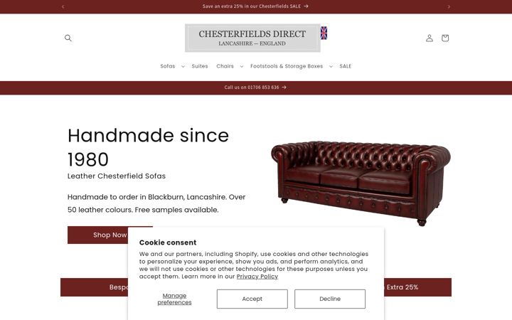 Screenshot του chesterfieldsdirect.co.uk