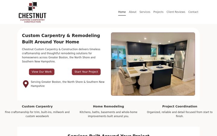 Screenshot of chestnutcustomcarpentry.com