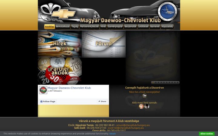 Snímek obrazovky chevyklub-hungary.eu