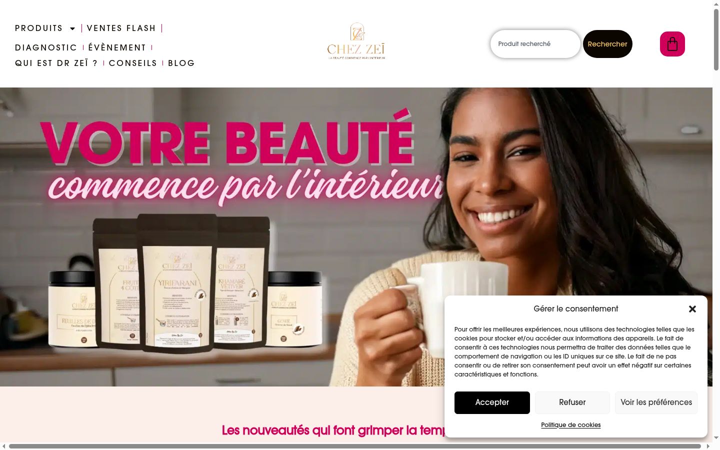 Capture d'écran de la bannière de consentement affichée avant toute interaction