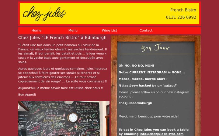 Screenshot of chezjulesbistro.com