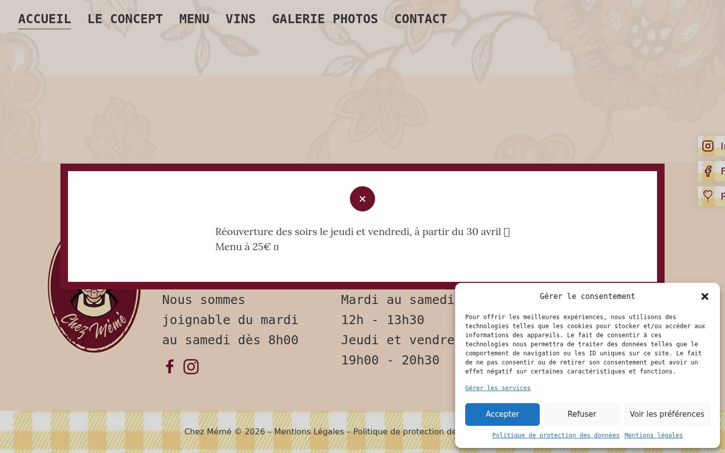 Capture d'écran de la bannière de consentement affichée avant toute interaction
