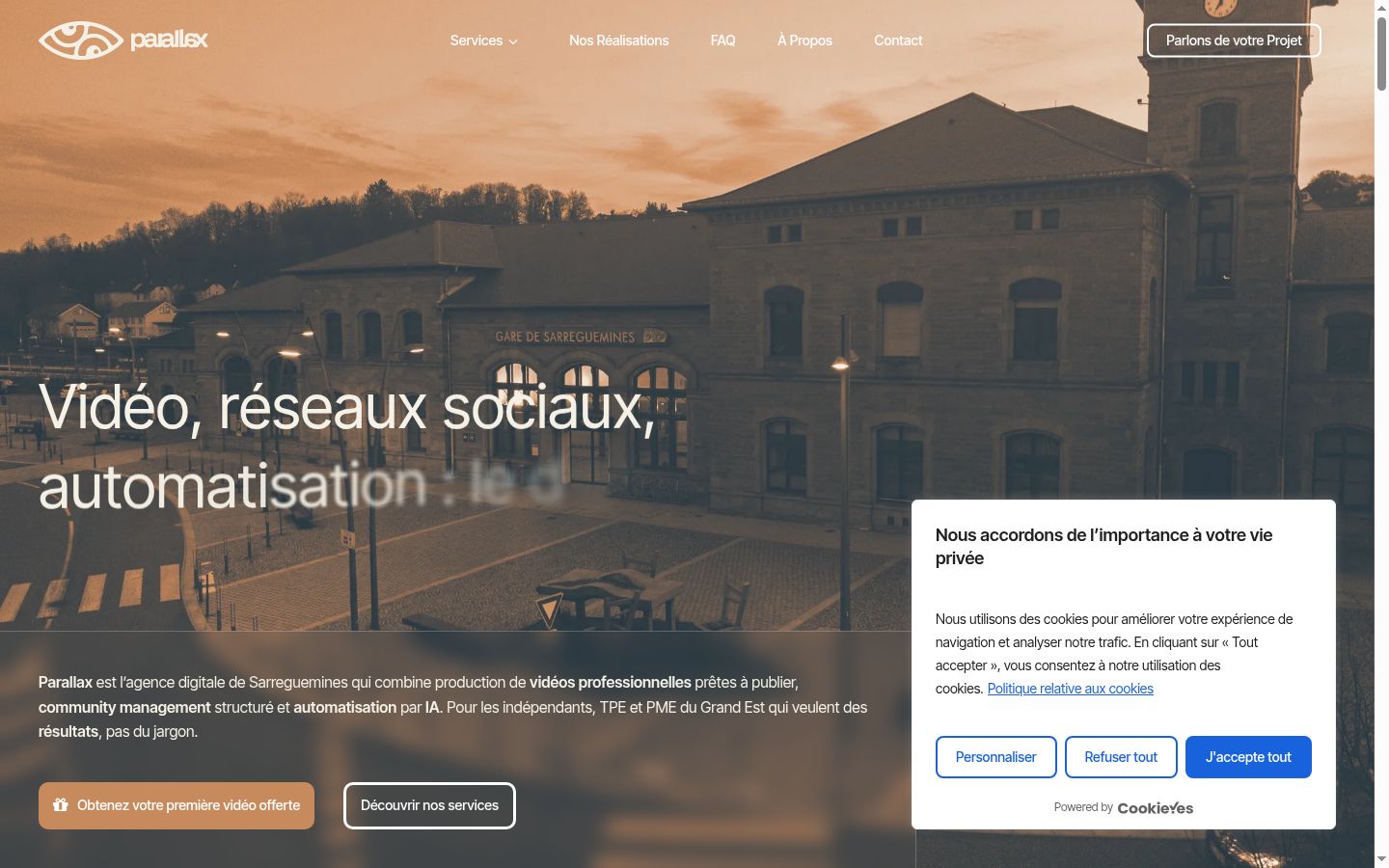 Capture d'écran de la bannière de consentement affichée avant toute interaction