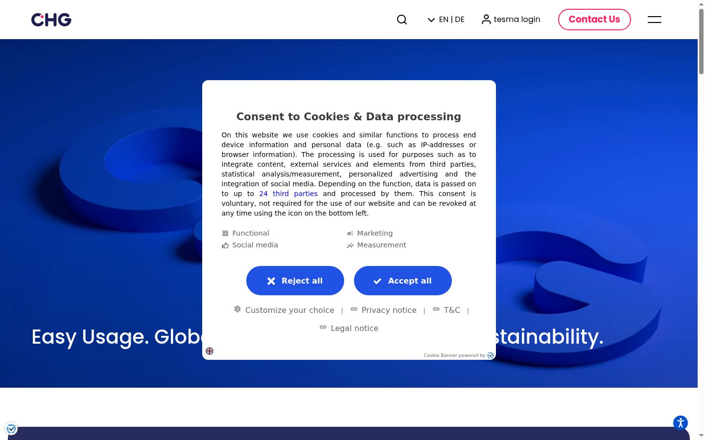 Screenshot of the consent banner shown before any interaction