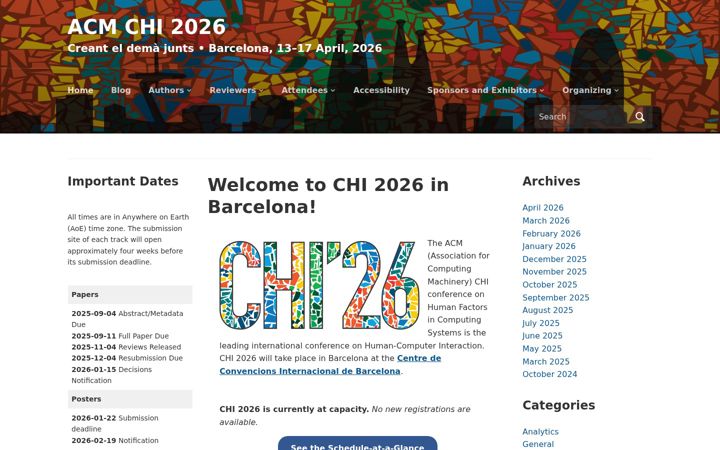Skærmbillede af chi2026.acm.org