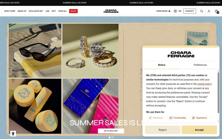Screenshot of chiaraferragnibrand.com