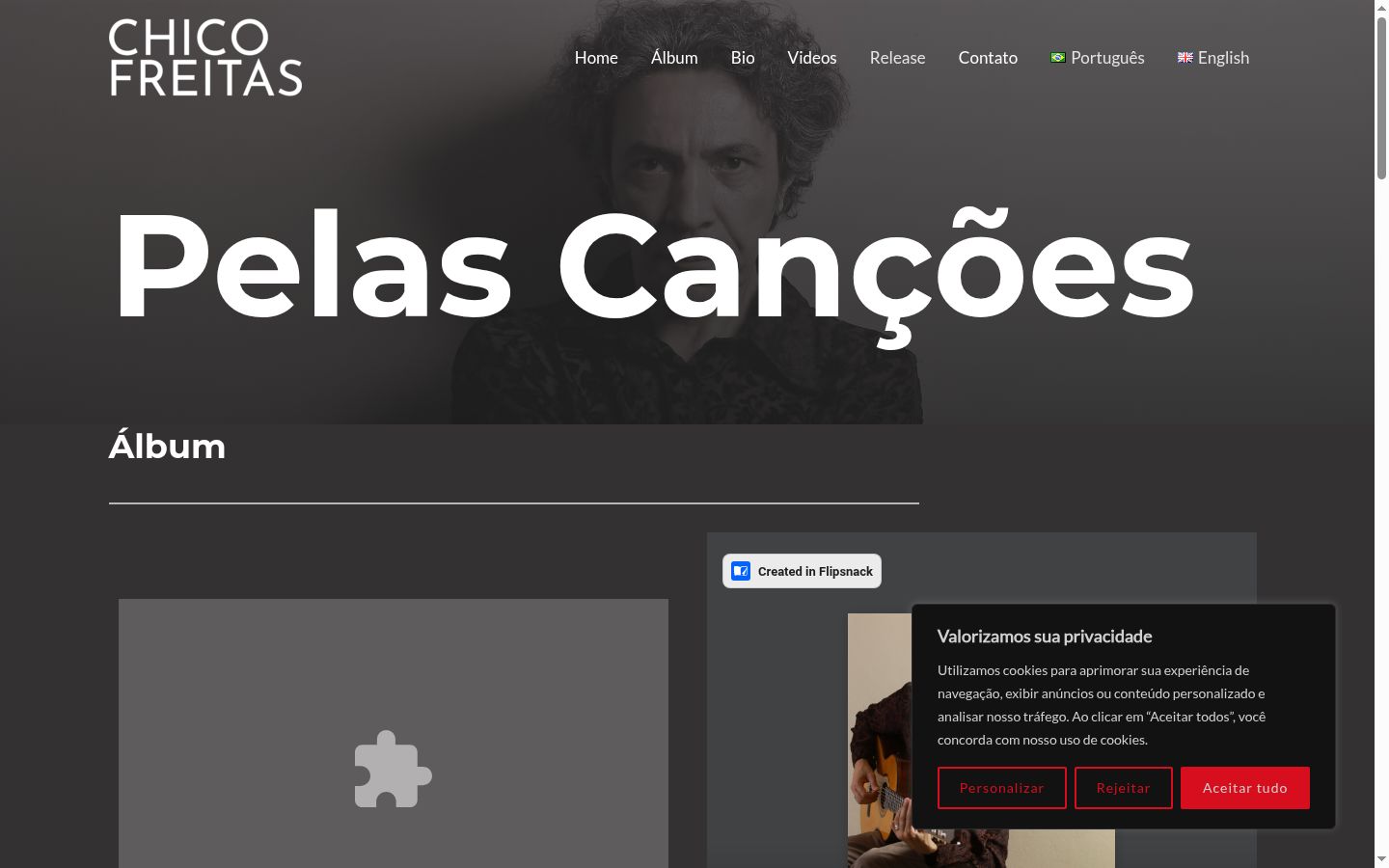 Captura de ecrã do banner de consentimento apresentado antes de qualquer interação