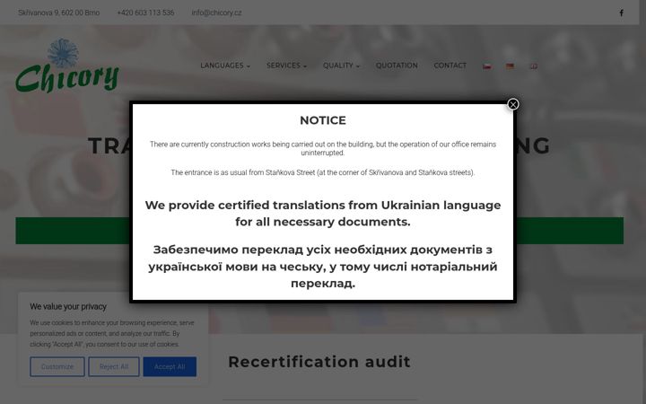 Posnetek zaslona chicory.cz