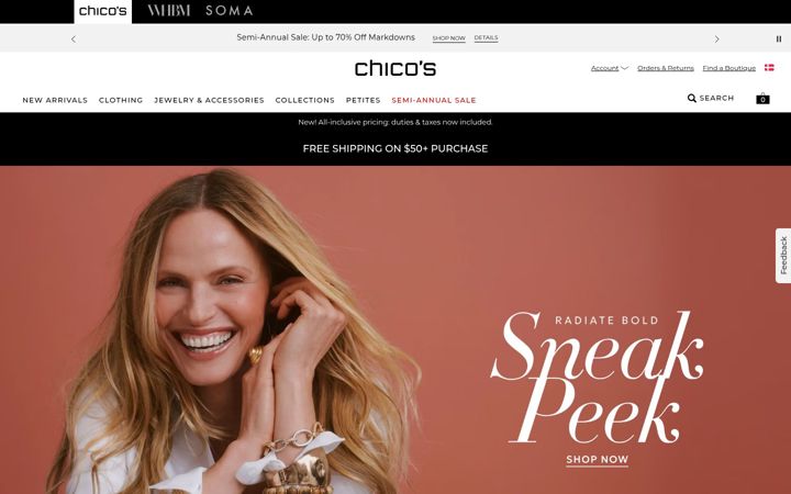 Ekrano kopija chicos.com
