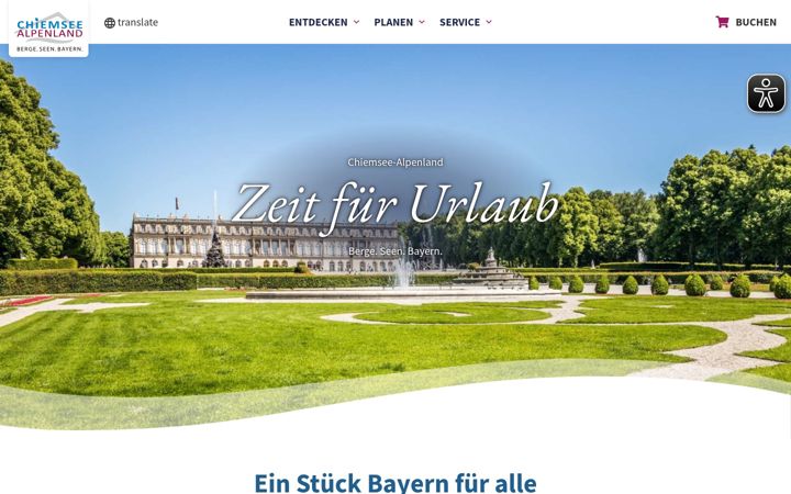 Kuvakaappaus sivustosta chiemsee-alpenland.de