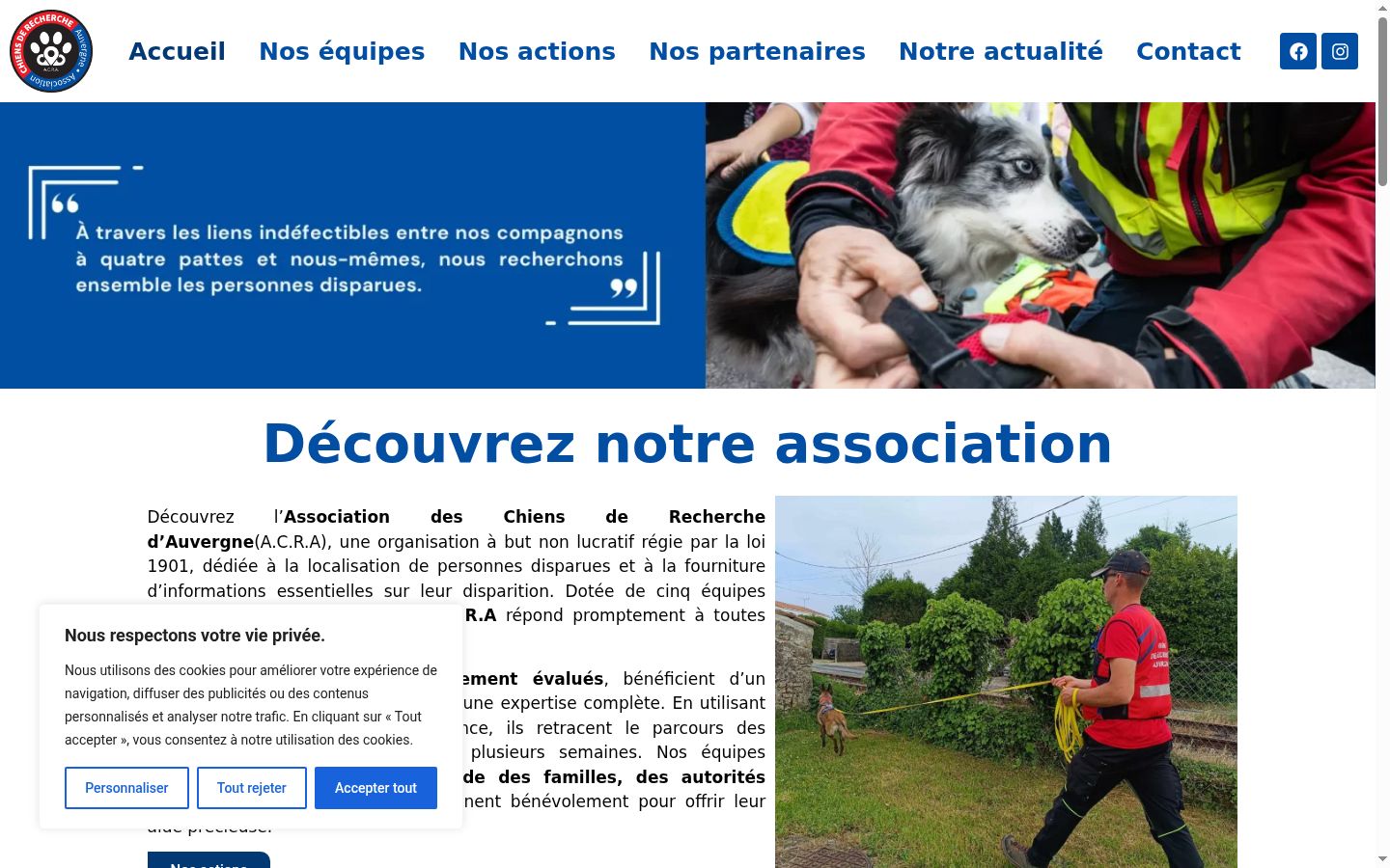 Capture d'écran de la bannière de consentement affichée avant toute interaction