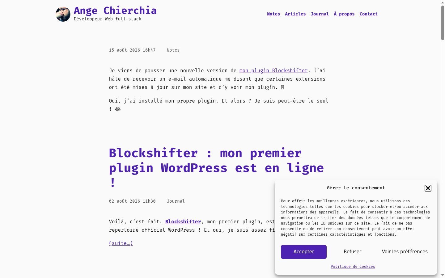 Capture d'écran de la bannière de consentement affichée avant toute interaction