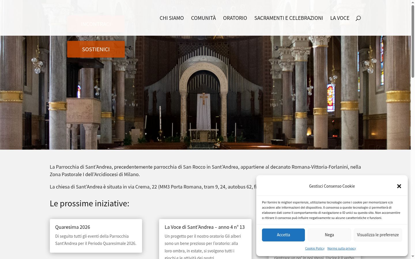 Screenshot del banner di consenso mostrato prima di qualsiasi interazione
