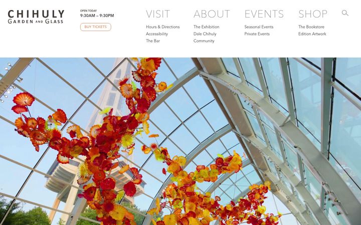 Screenshot stránky chihulygardenandglass.com
