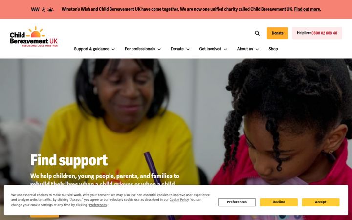 Screenshot of childbereavementuk.org