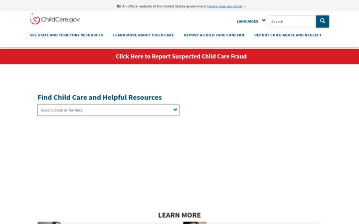 Screenshot of childcare.gov