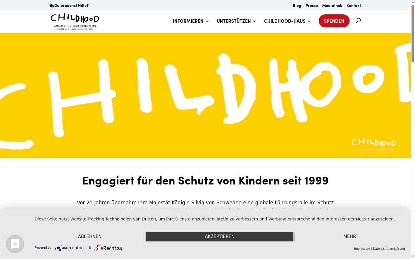 Screenshot des Einwilligungsbanners vor jeglicher Interaktion