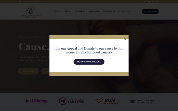 Snímek obrazovky childhoodcancercharity.org