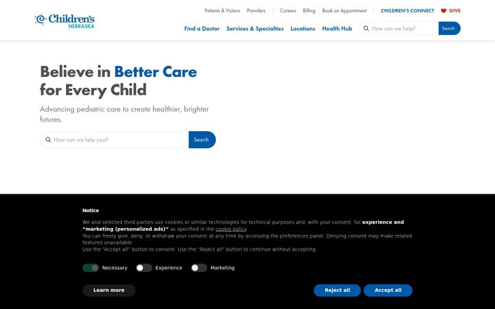 Screenshot of childrensnebraska.org