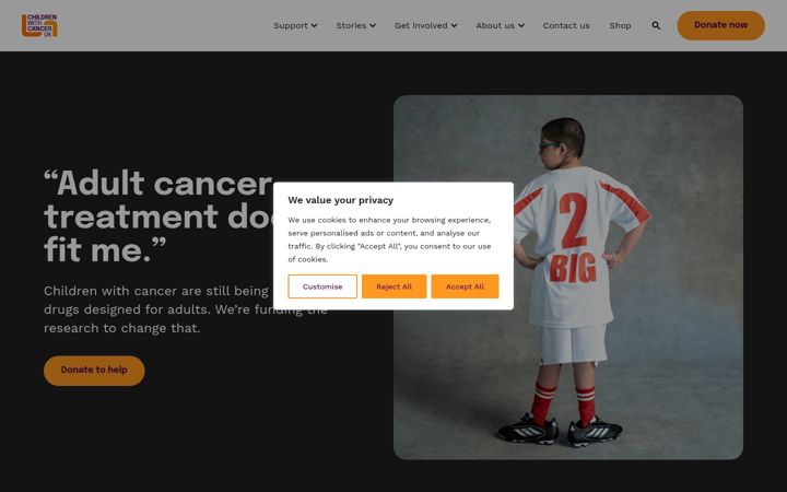 Skjámynd af childrenwithcancer.org.uk