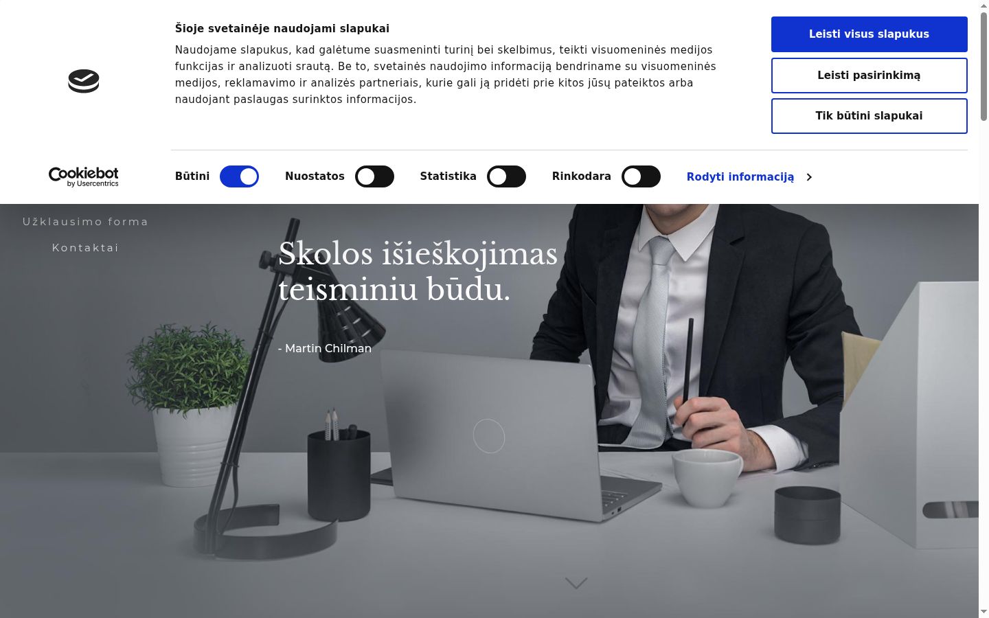 Captura de ecrã do banner de consentimento apresentado antes de qualquer interação