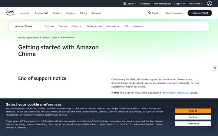 Screenshot of chime.aws