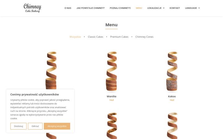 Екранна снимка на chimneycakebakery.pl