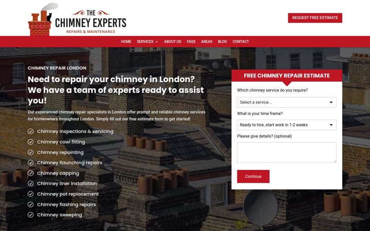 Snímek obrazovky chimneyexperts.co.uk