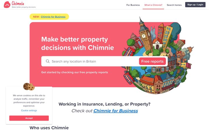 Screenshot of chimnie.co.uk