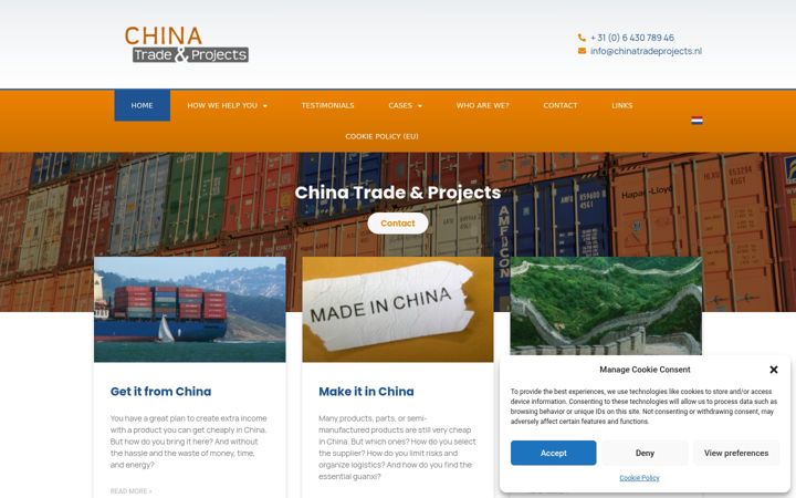 Kuvakaappaus sivustosta chinatradeprojects.nl