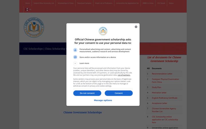 Screenshot of chinesescholarshipcouncil.com