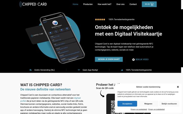 Kuvakaappaus sivustosta chippedcard.nl
