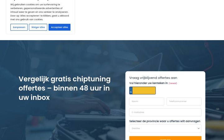 Kuvakaappaus sivustosta chiptuning-offerte.nl