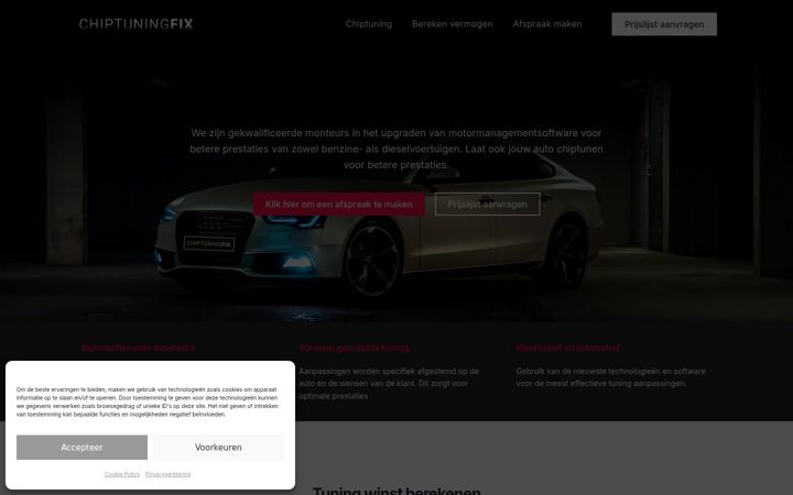Kuvakaappaus sivustosta chiptuningfix.nl