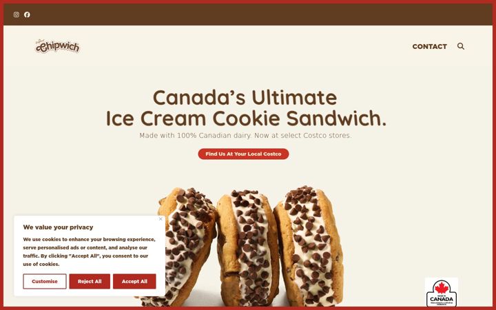 Captura de pantalla de chipwich.ca