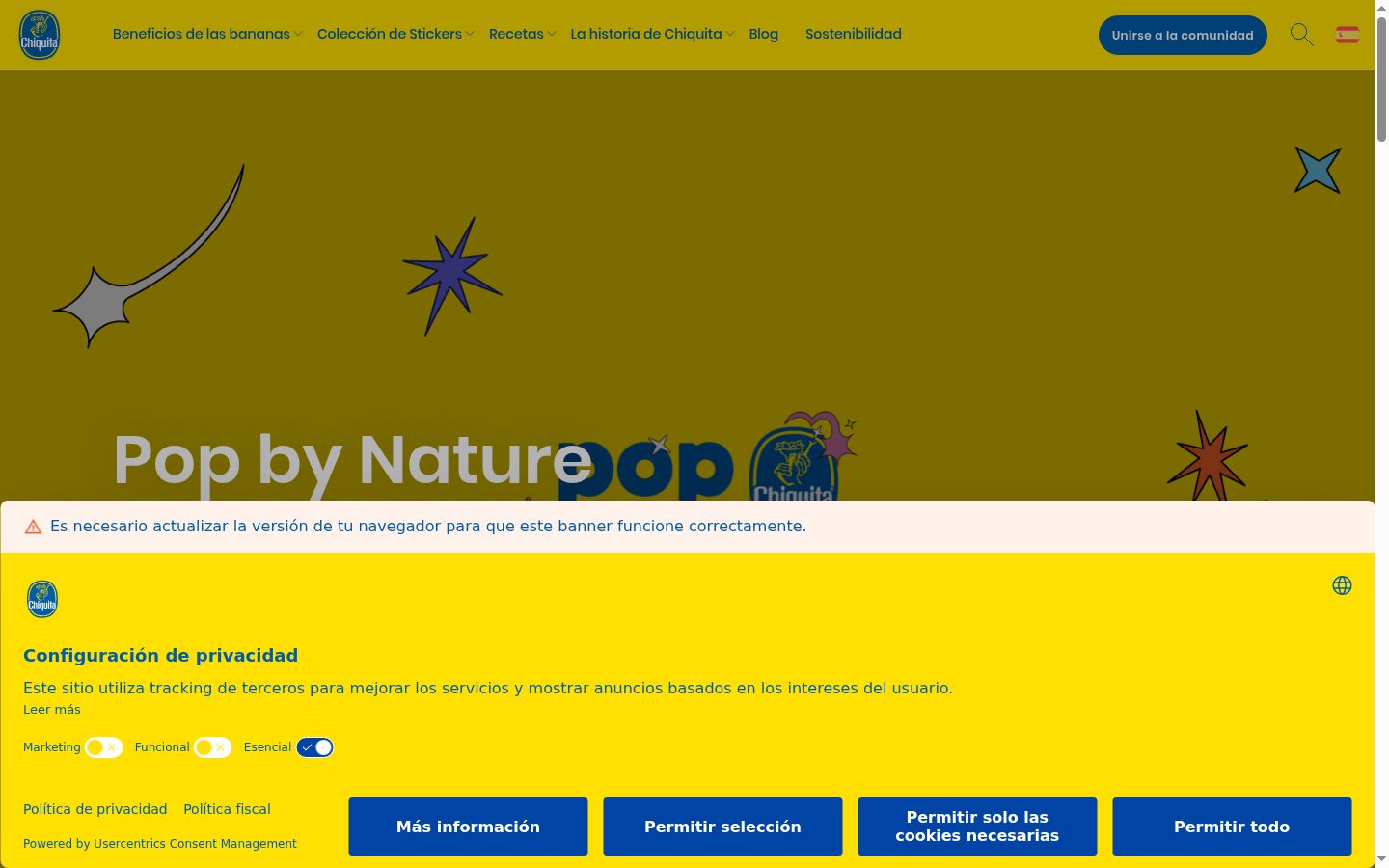 Screenshot del banner di consenso mostrato prima di qualsiasi interazione