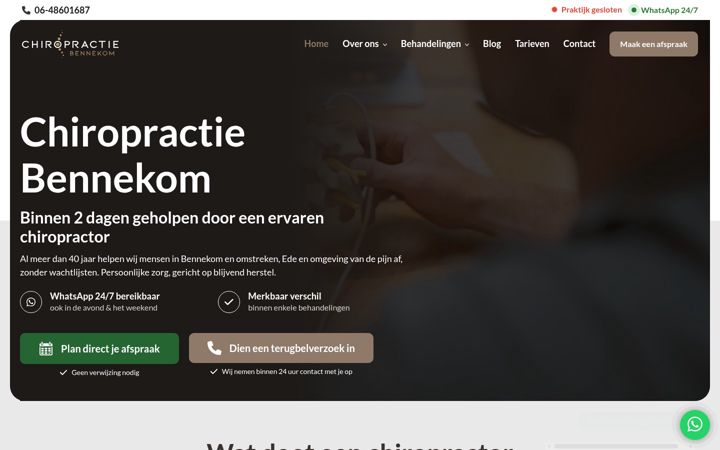 Snímek obrazovky chiropractiebennekom.nl