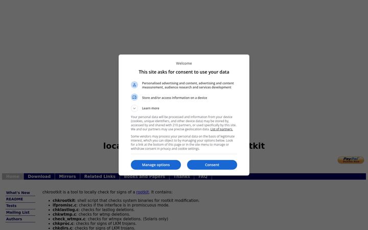 Screenshot of chkrootkit.org