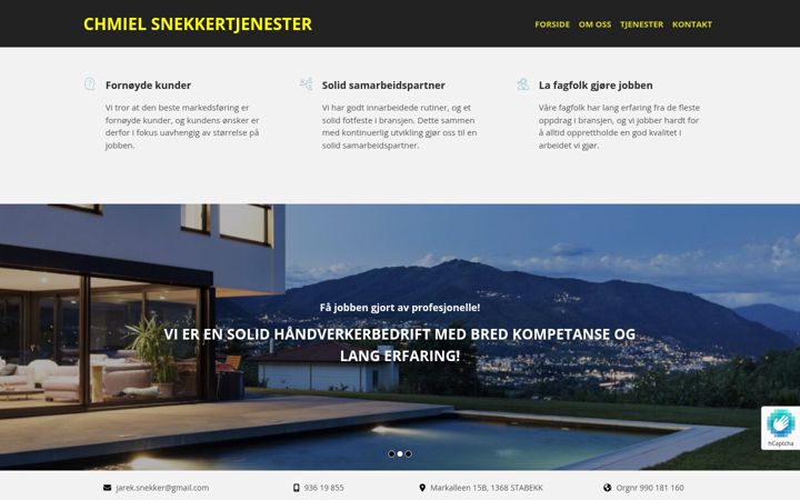 Kuvakaappaus sivustosta chmielsnekkertjenester.no