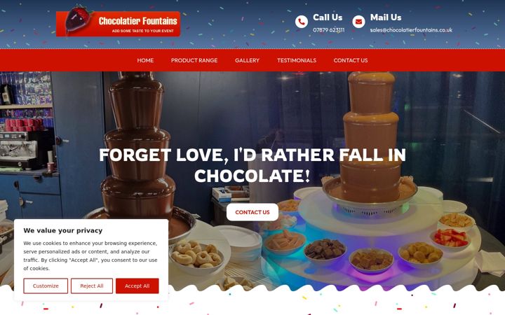 Screenshot of chocolatierfountains.co.uk
