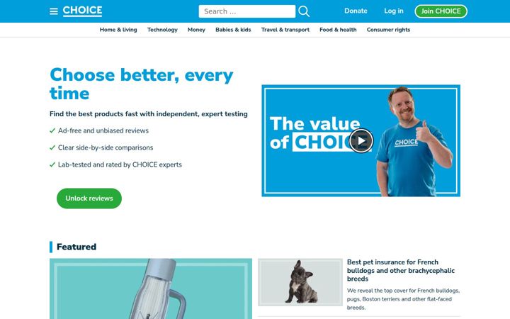 Snimka zaslona za choice.com.au
