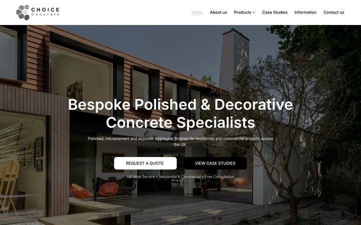 Captură de ecran a choiceconcrete.co.uk