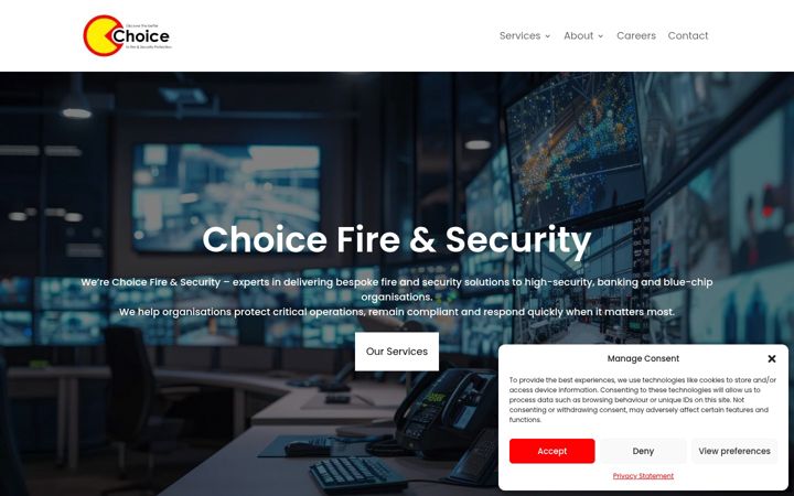 Captură de ecran a choicefireandsecurity.co.uk