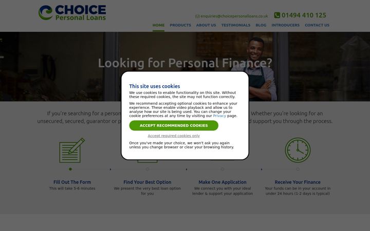 Captură de ecran a choicepersonalloans.co.uk