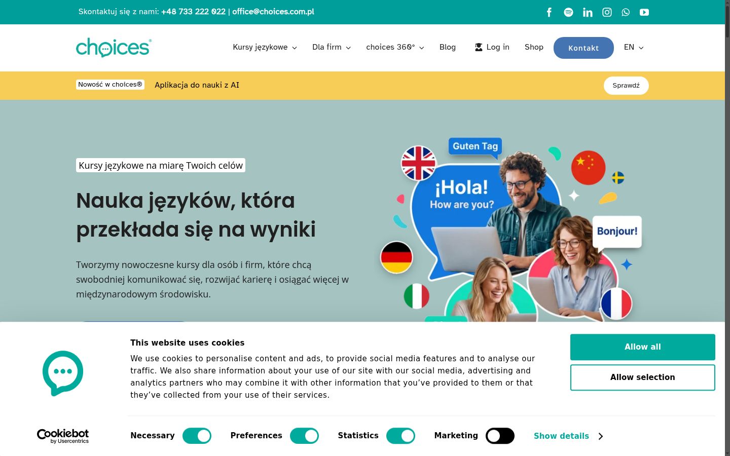 Captura de ecrã do banner de consentimento apresentado antes de qualquer interação